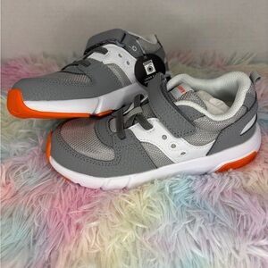 Saucony Kids Gray and White Sneakers with Orange Accents